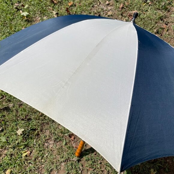 Magic Chef Appliances Blue and White Large Umbrella Wood Handle Vintage - Picture 3 of 11